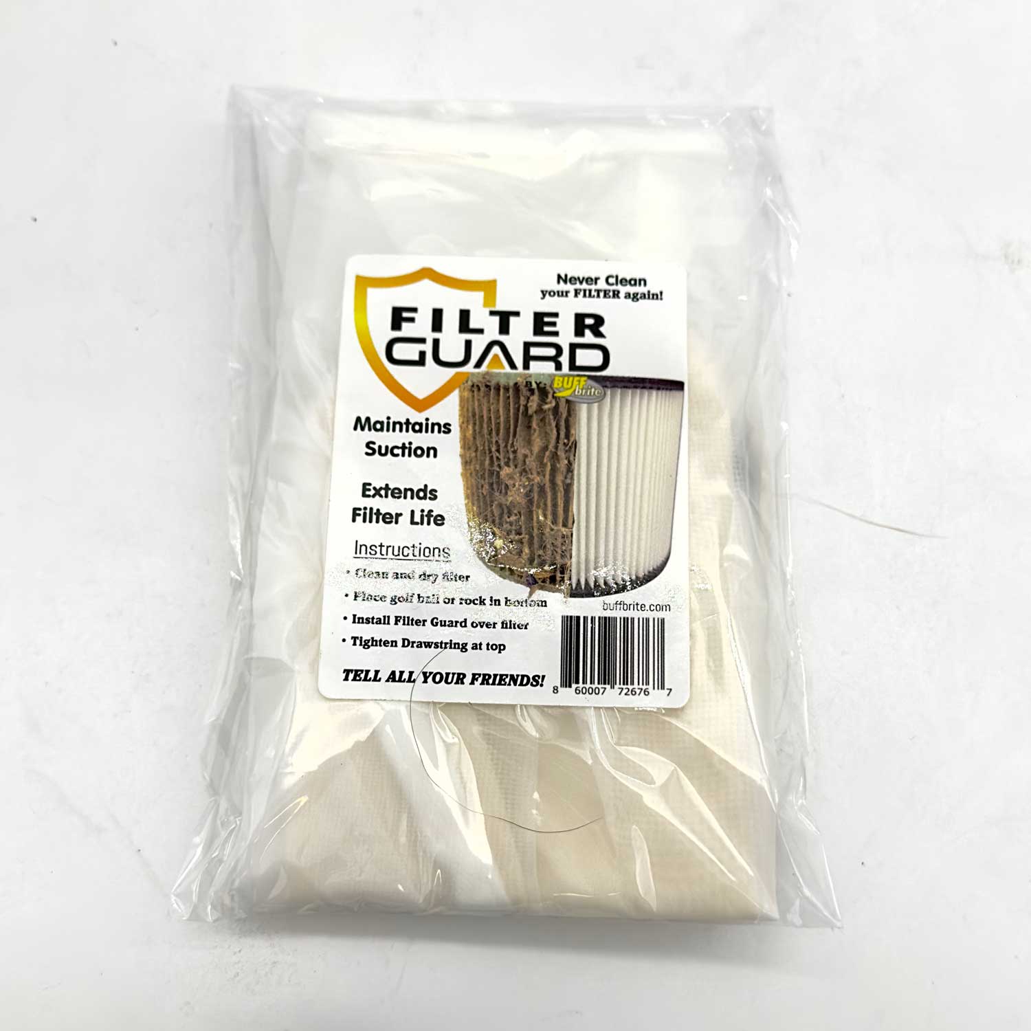 Packaged Filter Guard product on a white background for shop vac